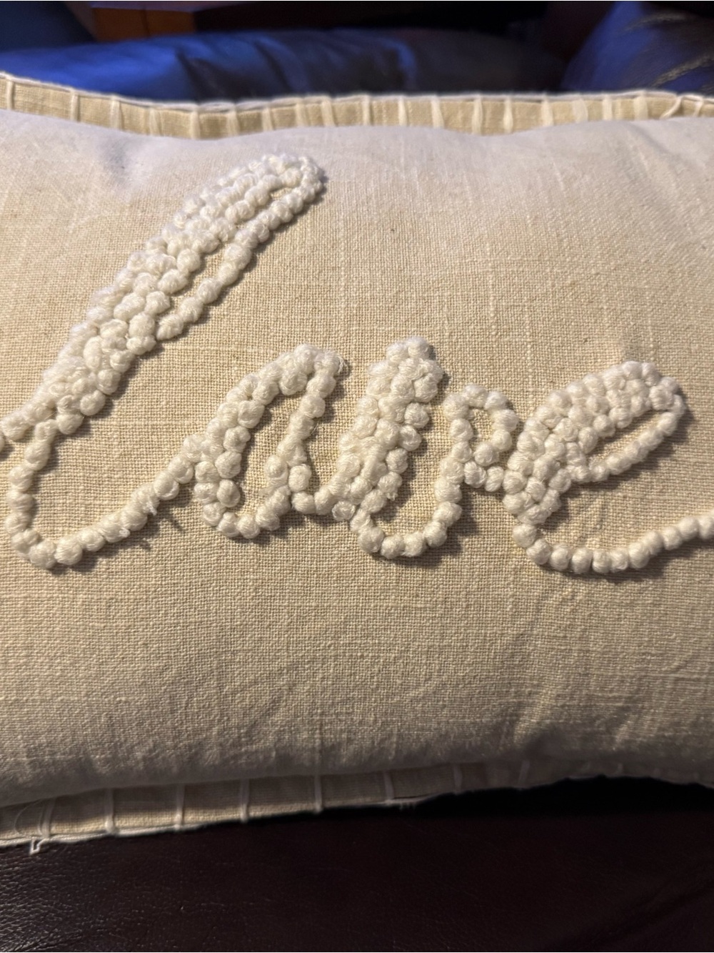 Embroidered 'Love' Decorative Pillow - Cream